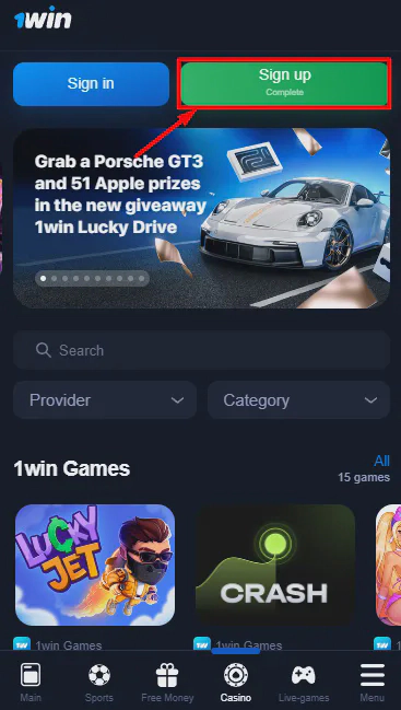 1win app sign up India