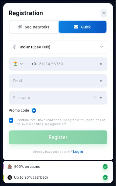 1win Sign up
